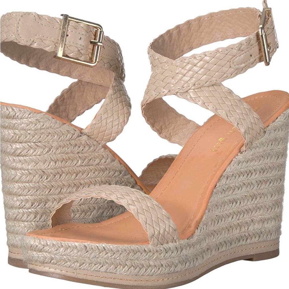 Madden Girl Narla Straw Wedge Nude Size 7.5